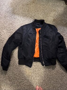 Rag and Bone Men's Black Bomber Jacket with Orange Lining